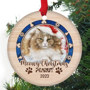 Personalized Cat Christmas Ornament, Meowy Christmas, Cat Photo Ceramic Ornament, Custom Cat Mom Gift, Cat Christmas Gift, Cat Lover Gift