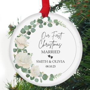 First Christmas Married Ornament - Mr and Mrs Sprig Christmas Ornament - Our First Christmas Married as Mr and Mrs Ornament - Personalized