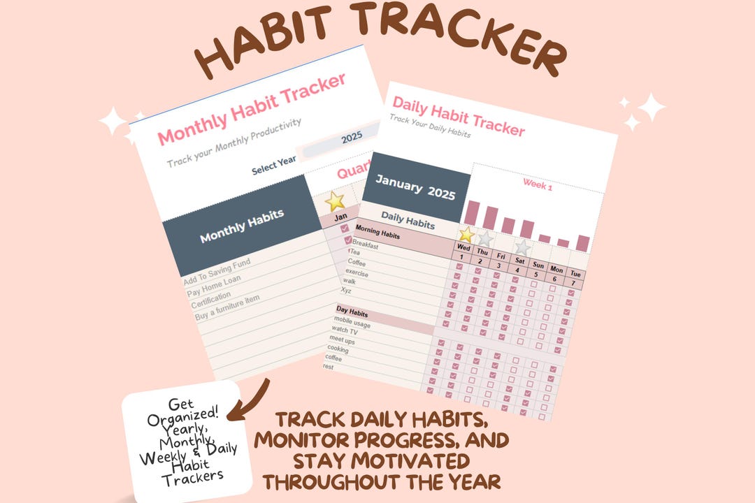 Habit Tracker Spreadsheet G Sheets Template Daily Habit Planner Goal ...