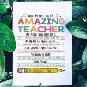 Apreciação do professor, presente personalizado, obrigado, presentes do professor, carta, presente de final de ano, cartão de felicitações