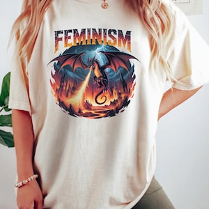 Feminism Dragon Fantasy Vintage Graphic Shirt, Retro Dragon Shirt, Feminism Shirt, Funny Gifts, Dark Art Grunge Castle Dragon Gothic Shirt