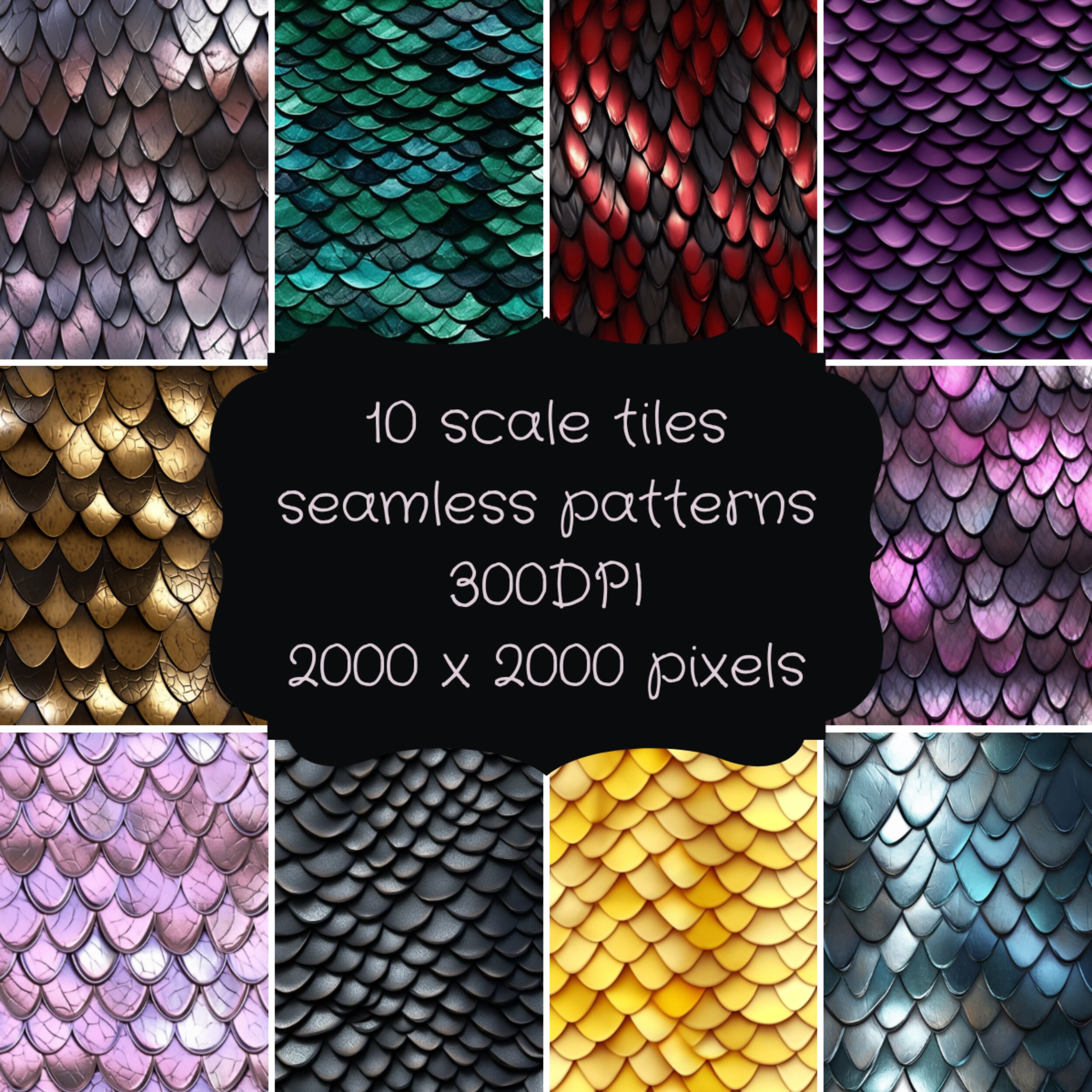 Unique Scale Patterns 10 Scale Tiles, Seamless Patterns, Digital Paper, Dragon Mermaid Skin ...