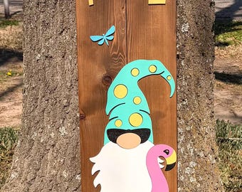 Welcome Pool Gnome Sign, Cedar Wood Summer Porch Decor, Backyard Party Leaner