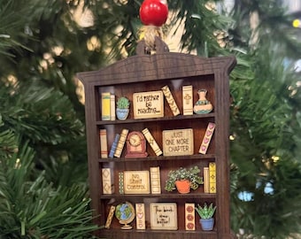 Bookshelf Shaker Ornament - Interactive Wooden Christmas Decoration