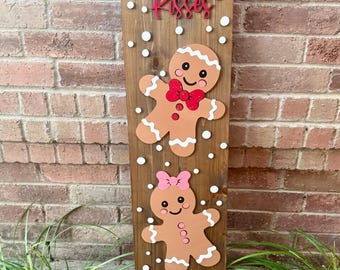 Gingerbread Kisses Christmas Sign: Cedar Picket Holiday Porch Decor