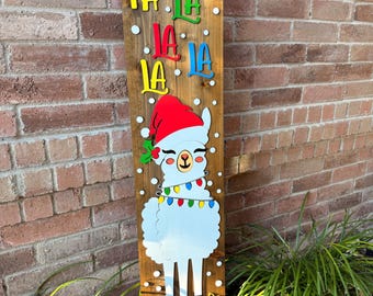 Llama Christmas Wood Porch Leaner – 3D Holiday Door Sign