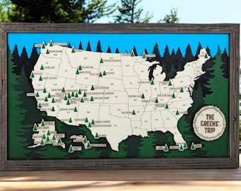 National Park Travel Wooden Map: USA Travel Checklist with Tree Markers
