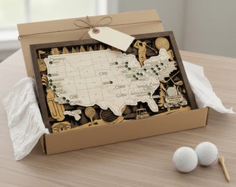 Golf Course Tracker Map with Markers, Top 50 Championship Golf Courses Bucket List, Golf Gift for Dad, Travel Wall Art