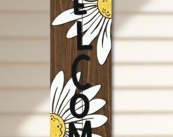 Welcome Porch Sign with Daisies & Ladybugs, Spring/Summer Porch Leaner, Hand Painted Cedar Vertical Sign, 45” Porch Decor