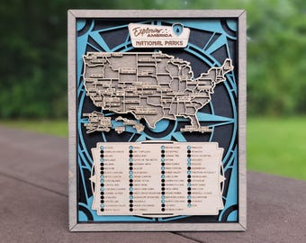 Personalized National Park Explorer Wooden Map: USA Travel Checklist