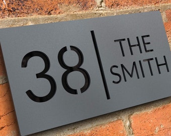 Modern floating house number sign, Custom matt anthracite grey acrylic house numbers, Bespoke house address numbers plaque - Hollow Design