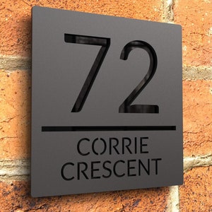 Modern black house number sign, Custom matt black acrylic house numbers, Bespoke house address numbers sign plaque - Hollow Design