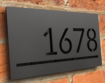 Modern floating house number sign, Custom matt anthracite black acrylic house numbers, Bespoke house address numbers plaque - Hollow Design