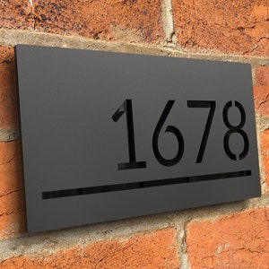 Modern floating house number sign, Custom matt anthracite black acrylic house numbers, Bespoke house address numbers plaque - Hollow Design