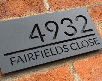 Modern floating house number sign, Custom matt anthracite grey acrylic house numbers, Bespoke house address numbers plaque - Hollow Design