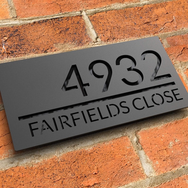 Modern floating house number sign, Custom matt black acrylic house numbers, Bespoke house address numbers plaque - Hollow Design