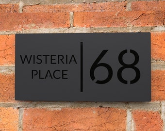 Modern Black House Number Sign, Custom Matt Acrylic House Numbers, Bespoke Metal Address Sign Plaque