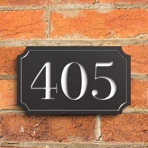 Modern Floating Door Numbers, Custom House Numbers, Matt Black And Gloss White House Number Sign - Hollow Design