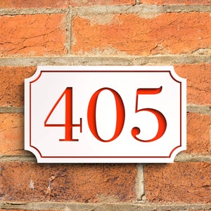 Modern Floating Door Numbers, Custom House Numbers, Matt White And Gloss Red House Number Sign - Hollow Design