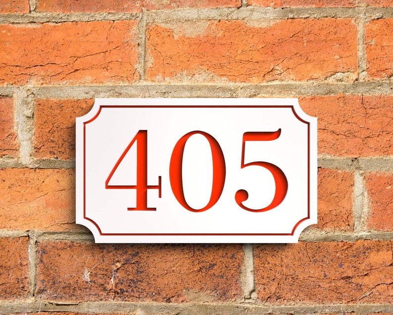 Numéros de porte flottants modernes, numéros de maison personnalisés, panneau de numéro de maison blanc mat et rouge brillant Design creux image 1