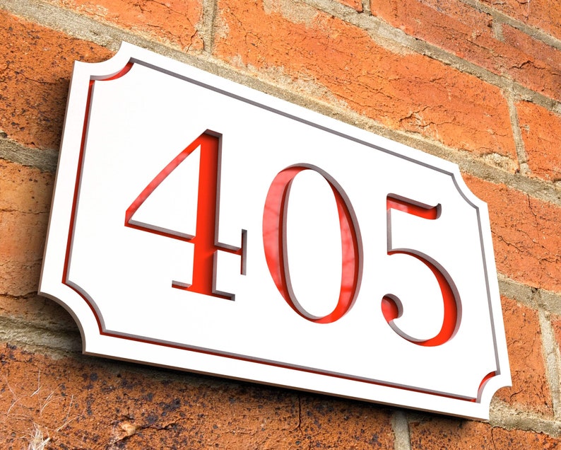 Numéros de porte flottants modernes, numéros de maison personnalisés, panneau de numéro de maison blanc mat et rouge brillant Design creux image 2