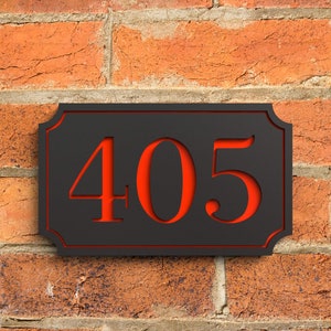 Numéros de porte flottants modernes, numéros de maison personnalisés, panneau de numéro de maison noir mat et rouge brillant Design creux image 1