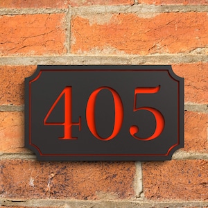 Modern Floating Door Numbers, Custom House Numbers, Matt Black And Gloss Red House Number Sign - Hollow Design