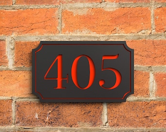 Moderne Floating Door Zahlen, benutzerdefinierte Hausnummern, matt schwarzes und glänzendes rotes Hausnummernschild - hohles Design