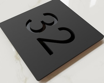 Modern Door Numbers, Custom Matt Black Acrylic House Numbers for hotel, flats, apartments, rooms, classroom