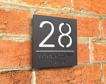 Modern Floating Door Numbers, Custom House Numbers, Matt Black And Gloss White House Number Sign - Hollow Design