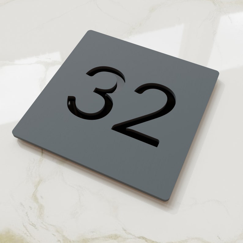 Anthrazitgraue Ziffernplakette. Prüfungsraum Nummern. Türnummernschild. Wohnungsnummer. Hotelzimmer Nummern. Bild 7