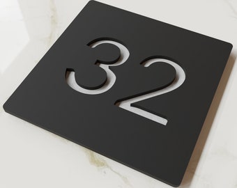 Números de puerta modernos, números de casa de acrílico negro mate personalizados para hotel, pisos, apartamentos, habitaciones, aulas