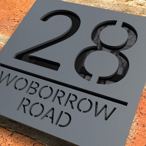 Modern house number sign, Custom matt grey house numbers, Bespoke house address numbers sign plaque - Hollow Design