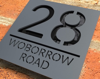 Modern house number sign, Custom matt grey house numbers, Bespoke house address numbers sign plaque - Hollow Design