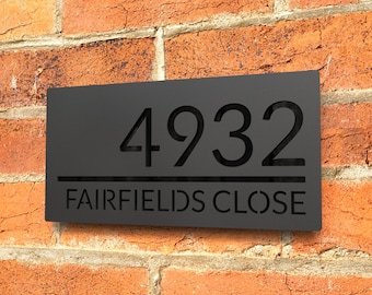 Modern house numbers sign, Custom matt black house numbers, Bespoke house address numbers sign plaque - Hollow Design