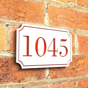 Numéros de porte flottants modernes, numéros de maison personnalisés, panneau de numéro de maison blanc mat et rouge brillant Design creux image 3