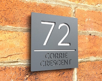 Modern Floating Door Numbers, Custom House Numbers, Matt Grey And Gloss White House Number Sign - Hollow Design
