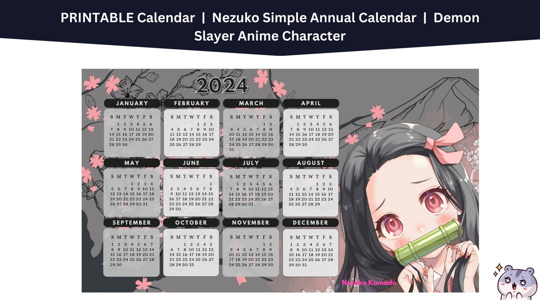 Printable Nezuko Simple 2025 Annual Calendar Demon Slayer Etsy Canada