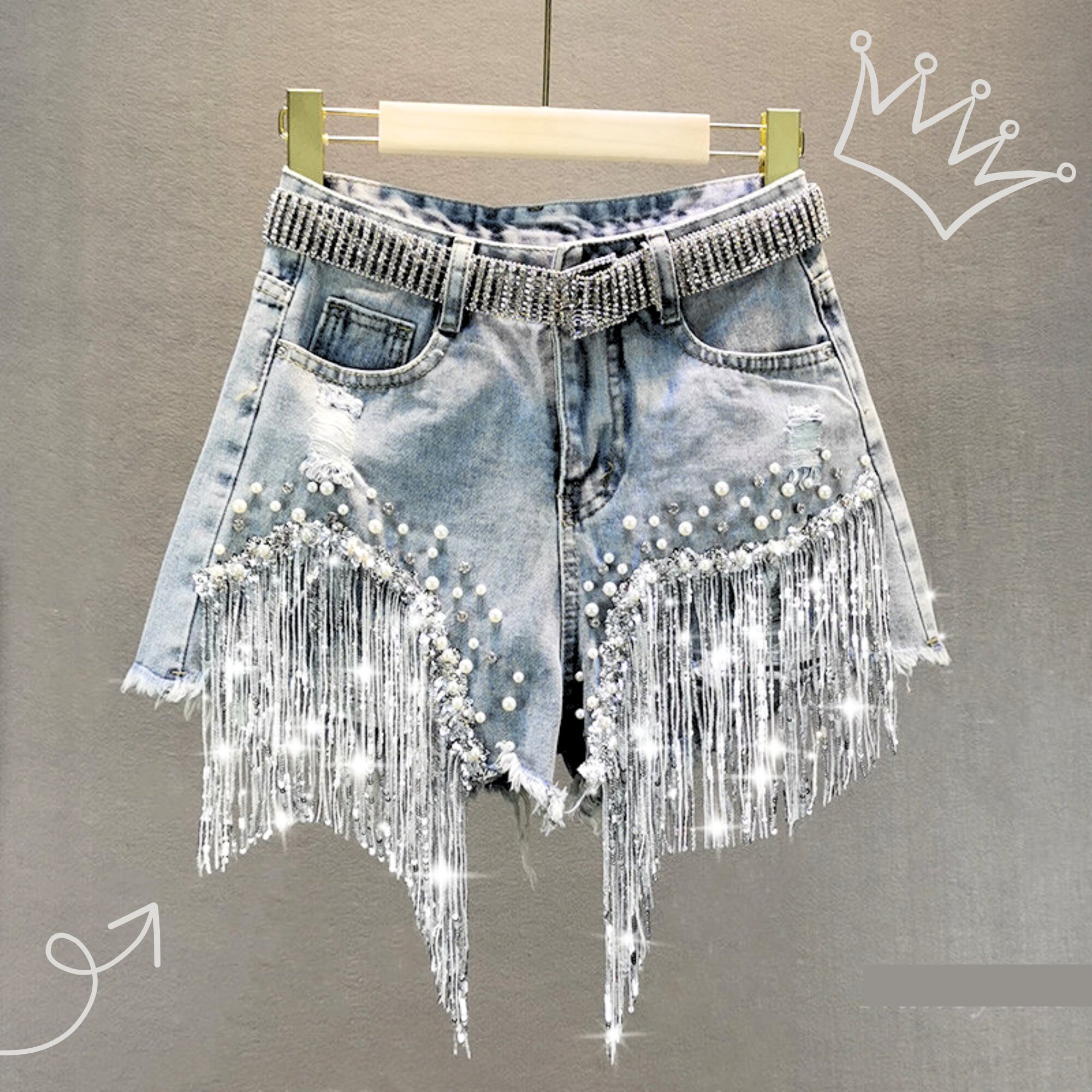 Denim Chic Exquisite Rhinestone Denim Shorts – Sunset and Swim