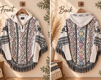 Hooded Poncho With Sleeves Made In Mexico