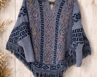Hooded Poncho With Sleeves Made In Mexico