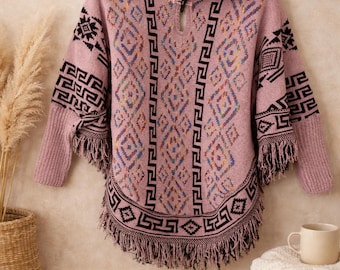 Hooded Poncho With Sleeves Made In Mexico