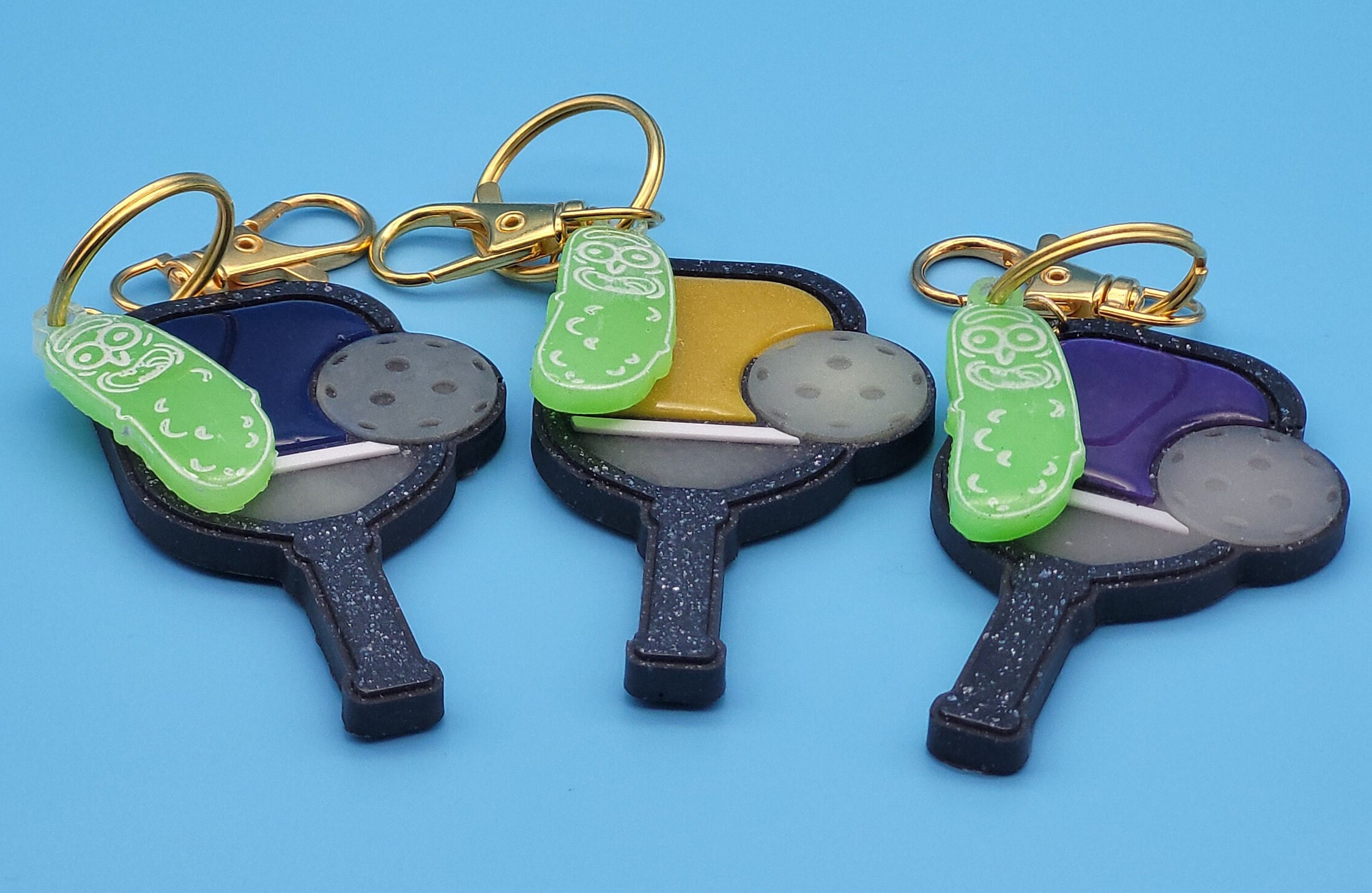 Glow-in-the-dark Pickleball Keychain With Pickle Charm - 3 Colors - Etsy