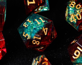 Demon's Blood DND D6, D20 Dice, Red Sharp Edge D&D Dice Set, Dungeons and Dragons Polyhedral RPG