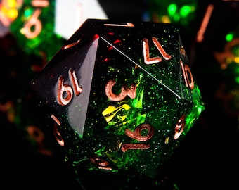 Green Lightning DND D20 Dice, Resin Sharp Edge Dice Set, D&D Dice Set for Dungeons and Dragons, Blue Polyhedral Dice Set