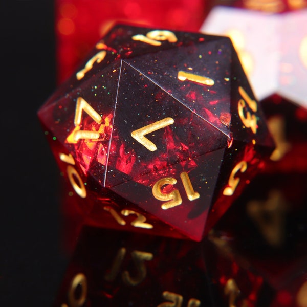 Red Lightning DND D20 Dice, ensemble de dés en résine Sharp Edge, ensemble de dés D-D pour donjons et dragons, ensemble de dés polyédriques bleus