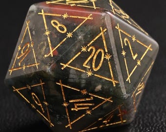 Natural Bloodstone DND Dice Set, Red Sharp Edge D&D Dice Set, Dungeons and Dragons Polyhedral RPG Gemstone Dice Set