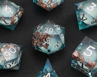 Liquid Core Dice, Blue Dungeons and Dragons Dice Set, Sharp-Edged Dungeons & Dragons Polyhedral Roleplaying Game Dice DND Dice D6, D20