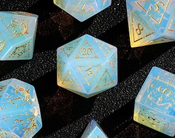 Set di dadi DND in opale intagliato - Gemme intagliate a mano per giochi di ruolo, Dungeons & Dragons, MTG, regalo di compleanno