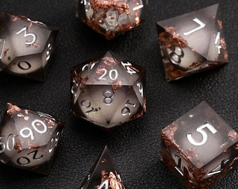 Liquid Core Dice, Black Copper Foil Dice and Dungeon Dice Set, Sharp Dragons and Dungeons Multi-Sided Role Playing Game Dice DND Dice